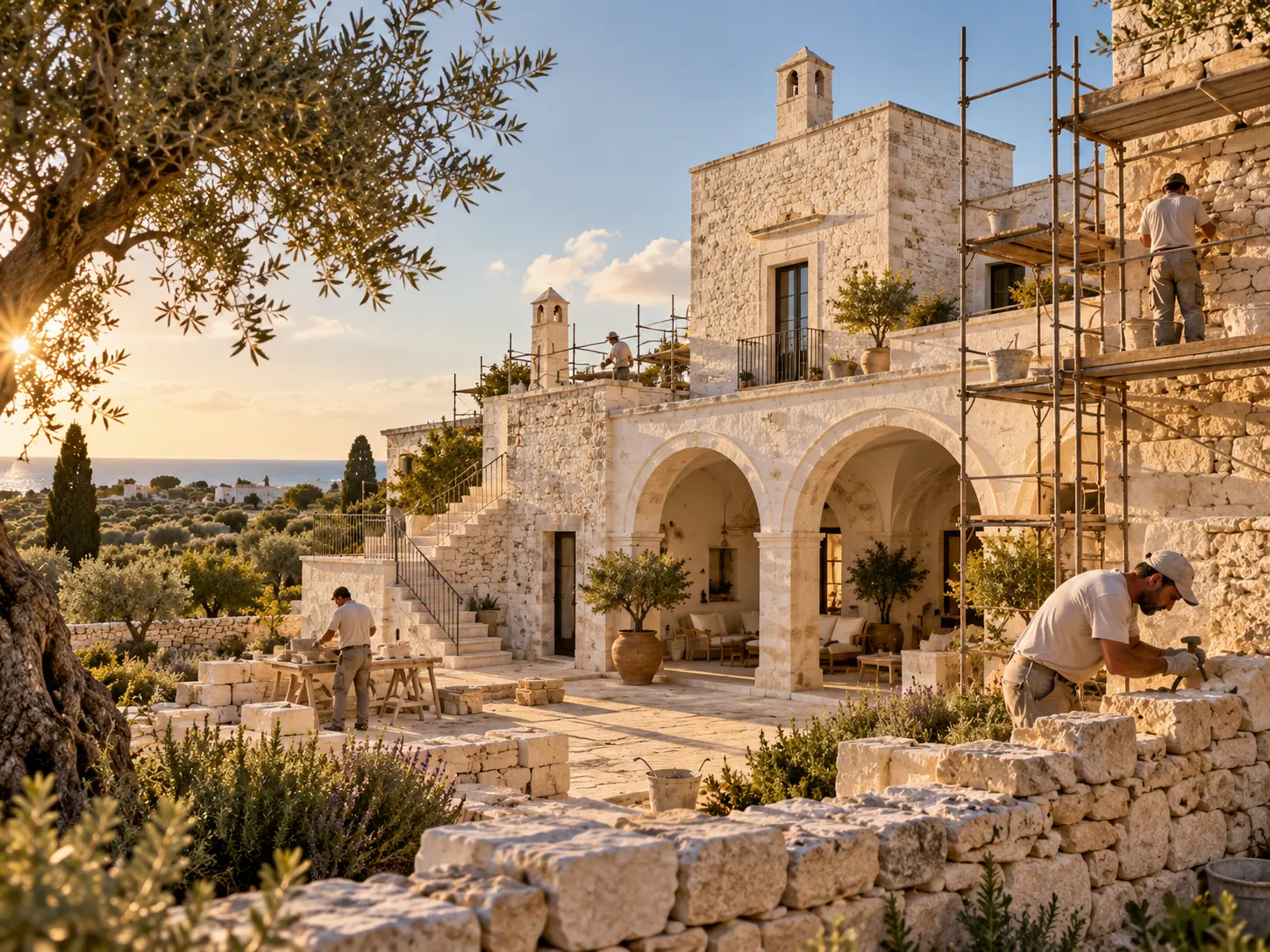 Cantiere di recupero di un edificio in pietra nel Salento