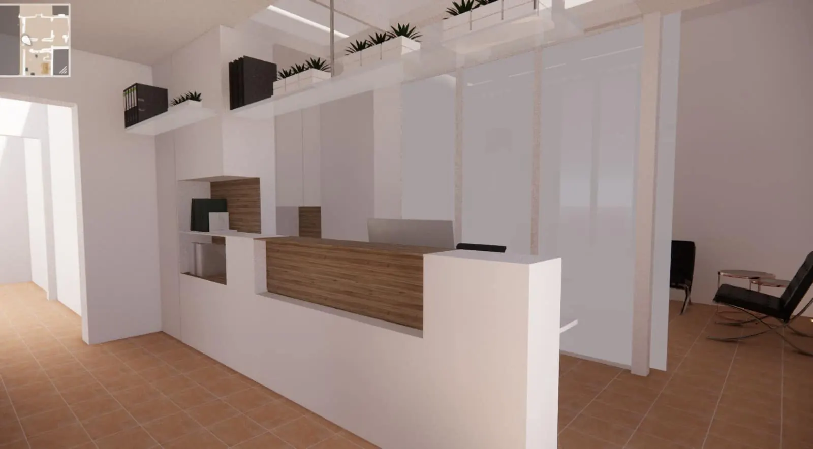 Progetto 3D di una reception